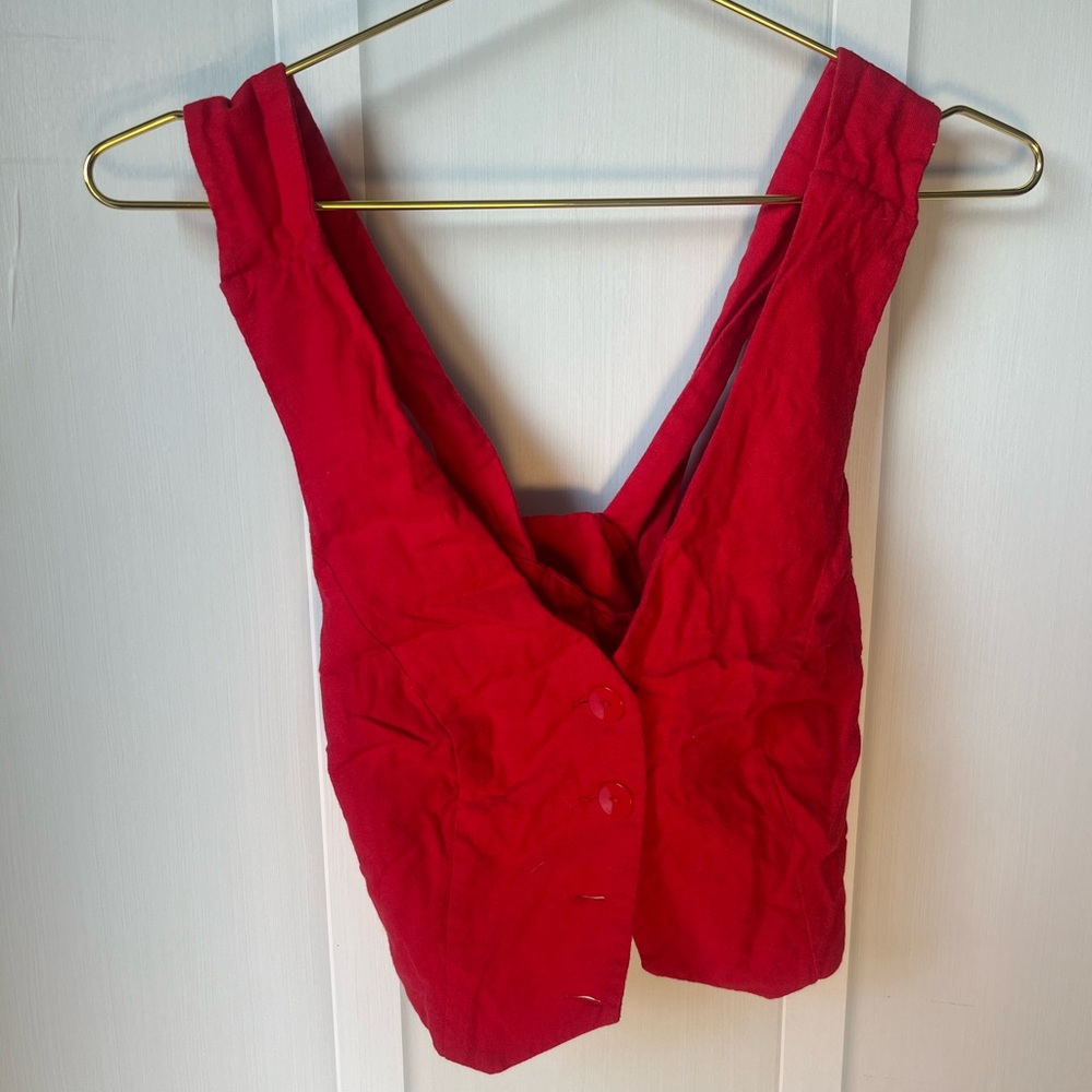 Anthropologie Red Cropped Button Tank - Picture 2 of 4